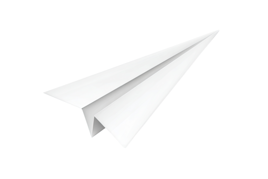 Simple white paper airplane against black background