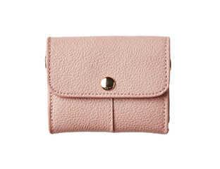 Small, light-pink leather wallet, simple design.  Features a snap closure and a small exterior pocket