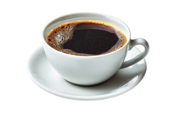 Fototapeta premium A cup of rich, dark coffee in a white ceramic cup and saucer
