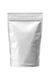 Blank, white, metallic food pouch with zipper