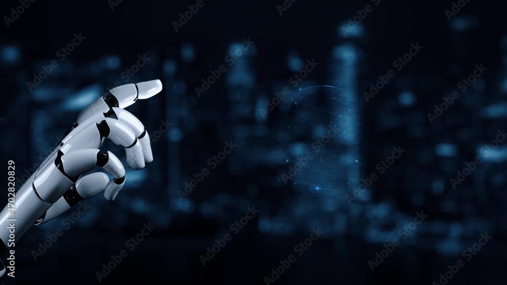 Poster futuristic robot artificial intelligence enlightening ai technology development and machine learning