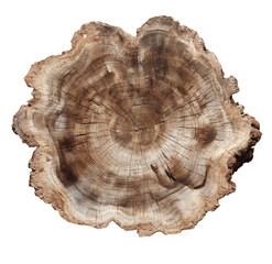 Close-up of a tree trunk cross-section, showcasing concentric growth rings.  Natural wood grain patterns are visible