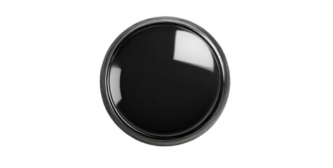 A glossy, black circular lens, seemingly metallic, sits against a black background.  Circular, reflective, and smooth.  A subtle ribbed edge frames the lens