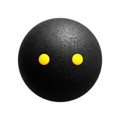 Black sphere, textured surface, two yellow dots