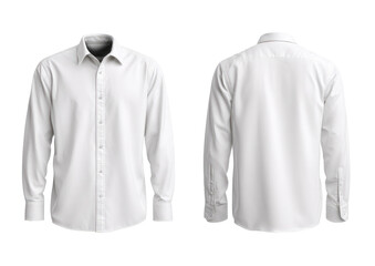Front and back view of a plain white dress shirt.  It features a collared neckline, long sleeves, and button-down closure.  The shirt appears to be made of a smooth, crisp fabric