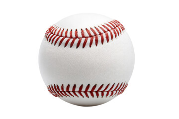 Close-up of a baseball, white leather ball with red stitching