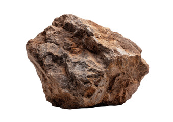 Close-up of a rough, irregularly shaped rock.  Its surface is textured with various shades of brown and gray, displaying striations and crevices