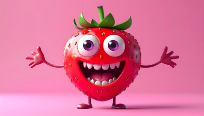 Cartoon strawberry with welcoming pose