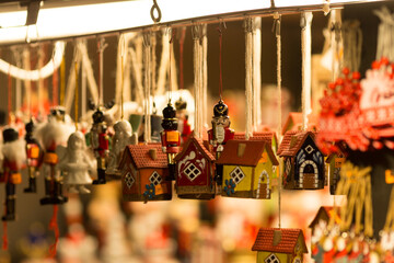 Sale of New Year and Christmas toys, decorations and souvenirs. Festive commerce and seasonal...