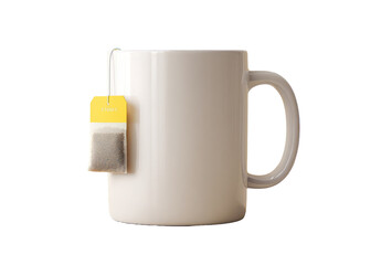 White mug with a tea bag