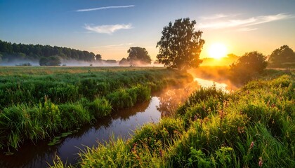 Sunrise over a misty meadow (1)