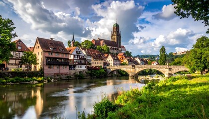 Fototapeta premium Picturesque European Town by River