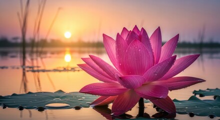  Pink lotus flower in pond at sunrise.jpeg