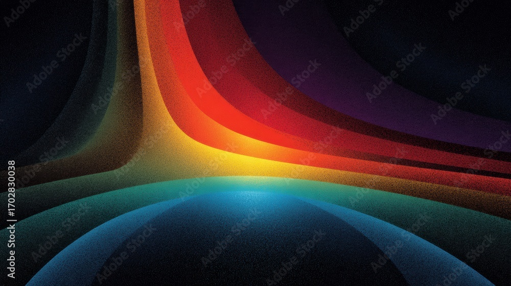 Poster Abstract Rendering Shows Multiple Colorful Arches Over a Dark Blue Sphere