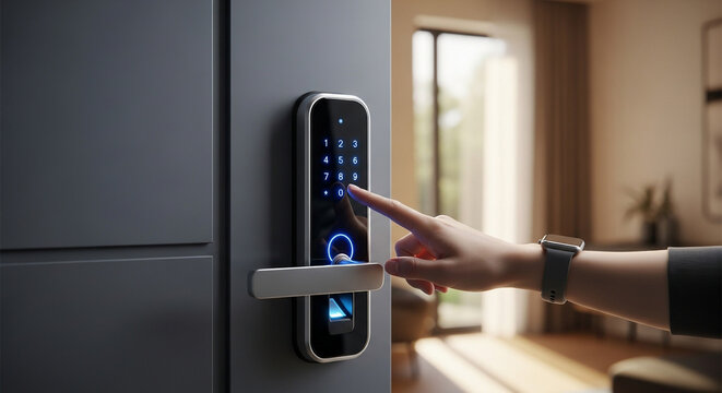 Secure your home with a modern smart lock using biometric fingerprint and digital keypad for keyless entry