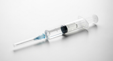 Clear syringe with needle for medical use, concept for vaccination campaign or pharmaceutical research