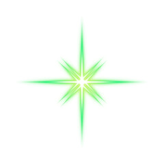Green glowing star with cross shape on transparent background

