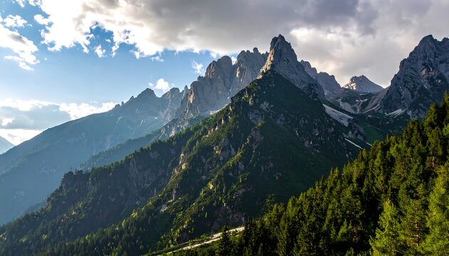 Mountain range panorama under a partly cloudy sky