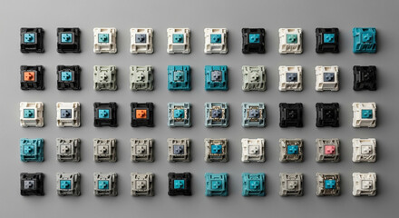 Colorful mechanical keyboard switches for custom gaming rigs and modern tech enthusiasts design layout