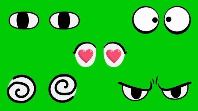 Create expressive cartoon characters with these versatile eye elements, perfect for animation, games, and branding, convey a range of emotions from love to suspicion