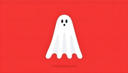 Flat Vector Halloween Ghost Card on Bright Red Background