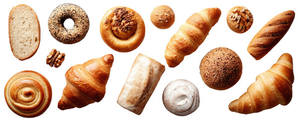 Assorted baked goods displayed on a dark background