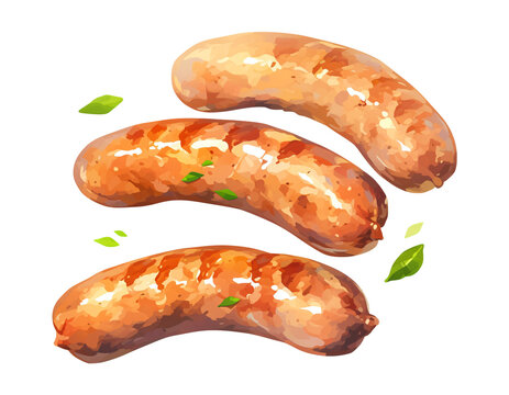 grilled sausages with herbs on white background clip art preview