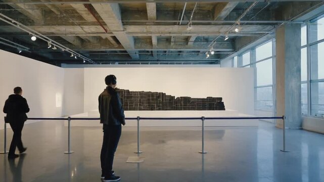 Man with audio guide in the museum.