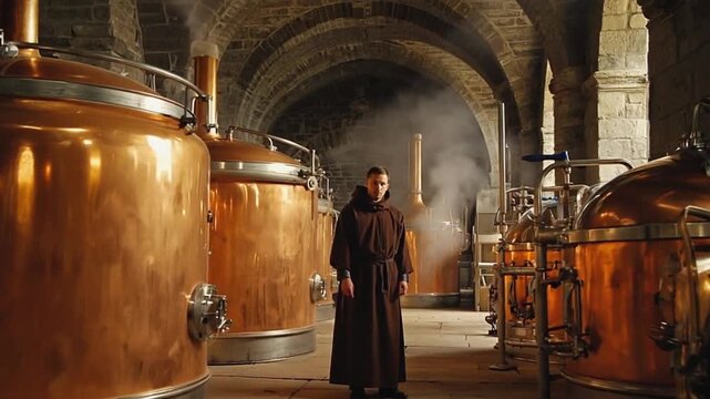 Monks in a brewery in an abbey.