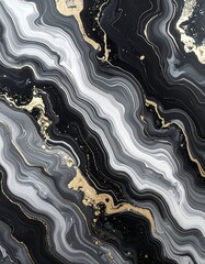 Abstract marble texture in black, white, and gold