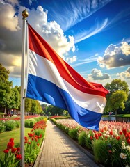 Dutch flag waving over a path