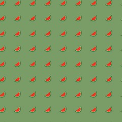 seamless pattern Bright slice of watermelon with black seeds on a green background