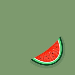 illustration Bright slice of watermelon with black seeds on a green background