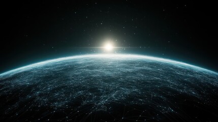 Digital Earth: Futuristic Network of Connections, Glowing Horizon, Cosmic Perspective
