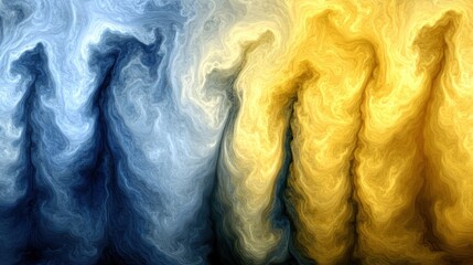 Abstract Swirling Colors: Blue, Gray, and Gold Fluid Art