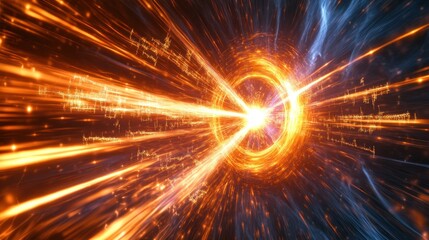 Abstract Light Tunnel: Fiery Orange and Electric Blue Energy Vortex