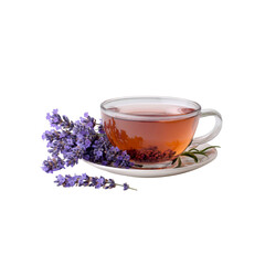 Aromatic Lavender Tea in Glass Cup with Fresh Lavender Sprigs