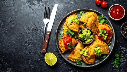 Delicious pastries on dark stone