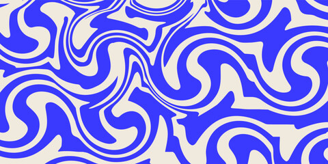 Blue wavy lines abstract background. Trendy psychedelic retro style backdrop. Waves, swirl and twirl pattern. Twisted distorted vector texture. Y2k aesthetic design