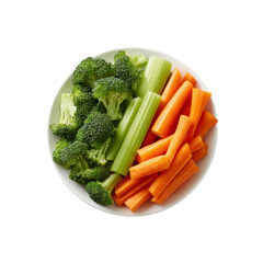 Healthy Vegetable Snack Broccoli, Carrots, and Celery Sticks in Bowl