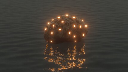 Floating Orb of Light, Dark Water Reflection, Abstract Design