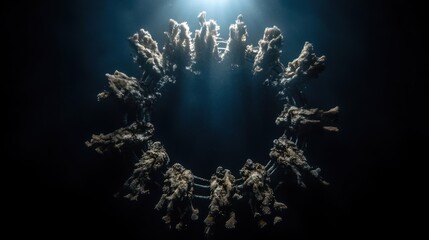 Underwater Circle of Life: Mysterious Creatures in Deep Ocean Light