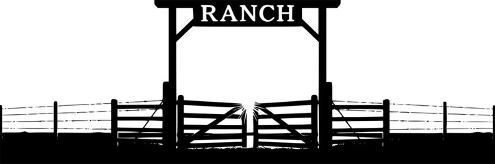Obraz premium Ranch gate silhouette, Farm fence silhouette, Ranch gate SVG, Ranch gate illustration