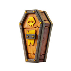 Cartoon Wooden Coffin with Halloween, and 3D Render.