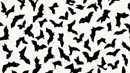 Flying bats pattern seamless design, Halloween decoration background, spooky party invitation, dark eerie silhouettes, black white contrast atmosphere for night themes, horror events, spooky vibes wa