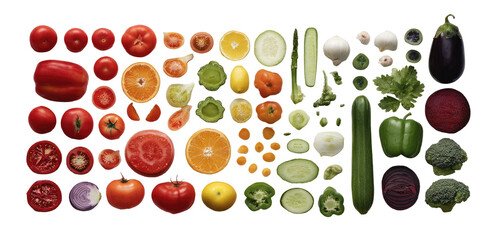 Colorful array of fresh cut fruits and vegetables