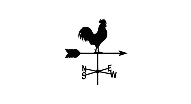 Classic rooster weathervane silhouette against a minimalist white background plain design