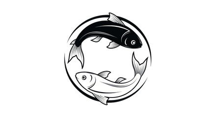 Obraz premium Dual Fish Harmony: A Symbolic Yin-Yang Illustration in Contrasting Tones emblem design