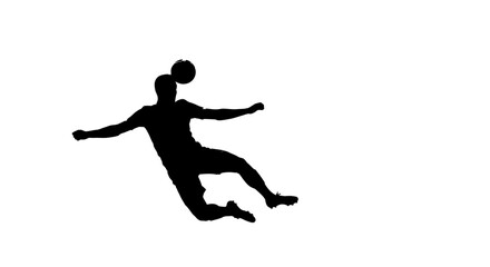 Fototapeta premium Dynamic silhouette captures the energy of a football player heading a ball mid-air with focused