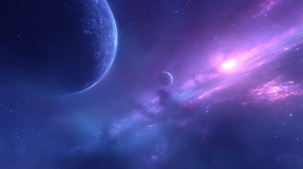 Obraz premium Epic Cosmic Landscape with Planet and Purple Nebula